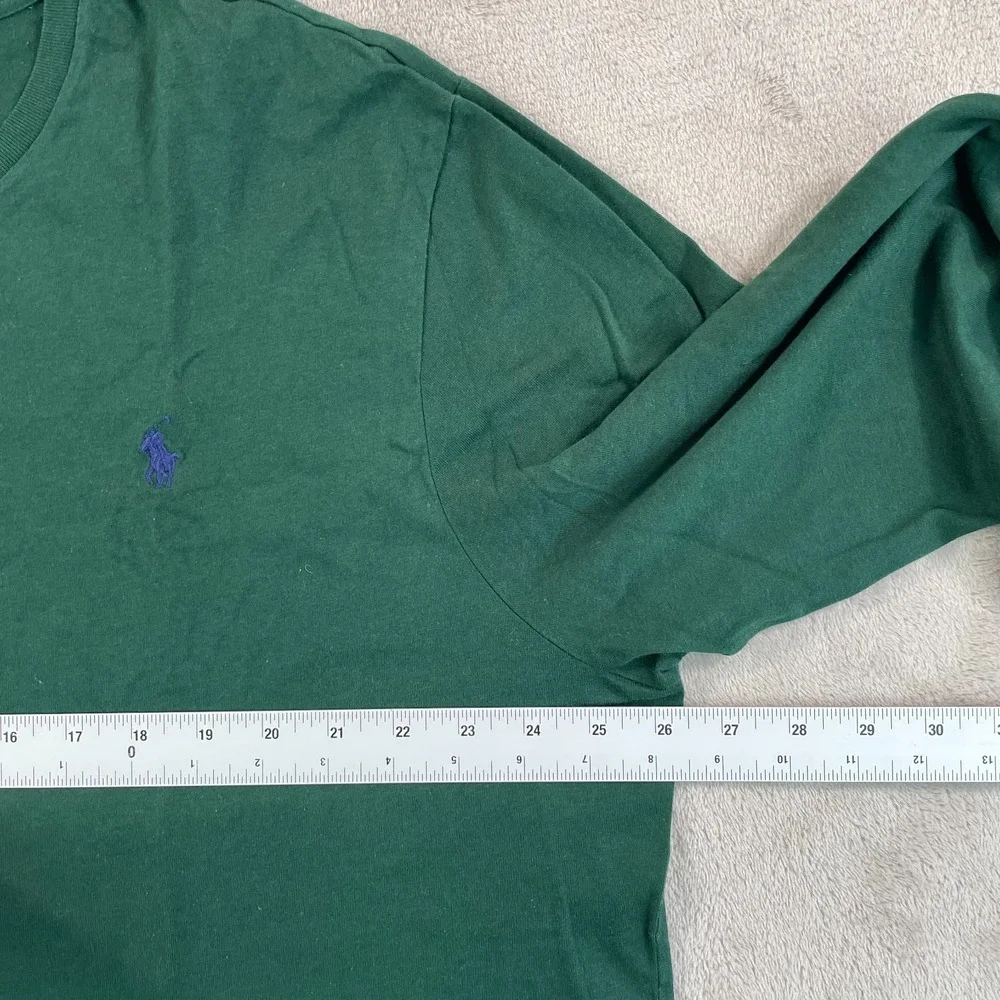 Polo Ralph Lauren Crew Neck T Shirt Men 2XL‎ Green Long Sleeve Blue Pony Preppy